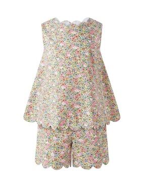 Rachel Riley Pink & Green Floral Scallop Two-Piece Set